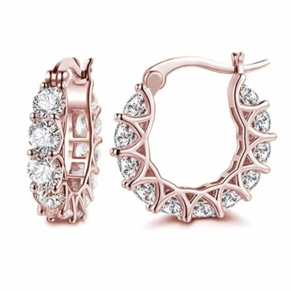 Stunning Gold Rhinestone Small Hoop Earrings - Picture 1 of 3